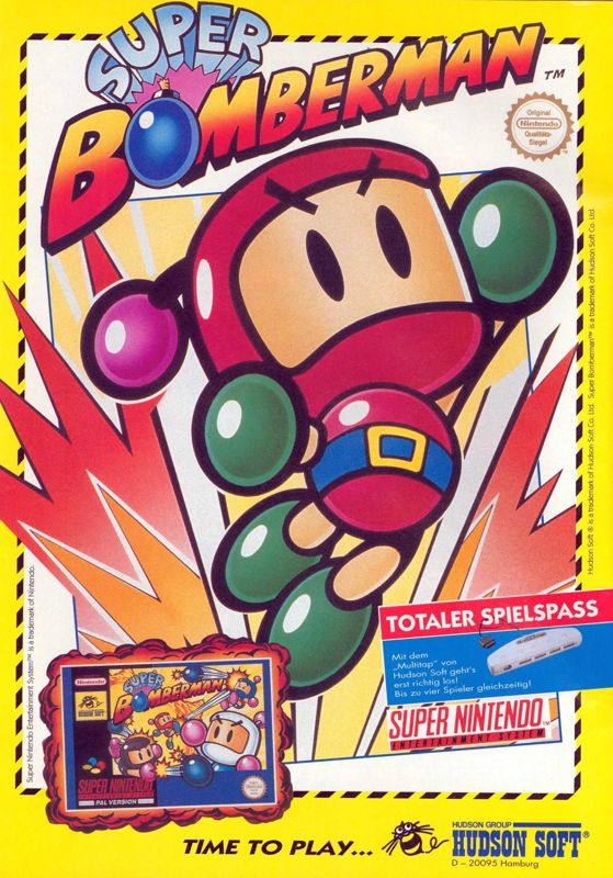 Super Bomberman Magazine Advertisement (Magazine Advertisements): Play Time (Germany), Issue 01/1994