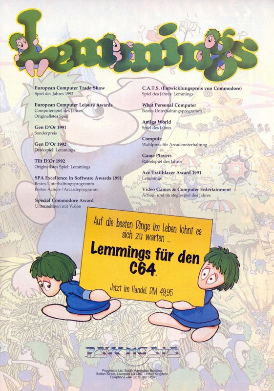 Lemmings Magazine Advertisement (Magazine Advertisements): Play Time (Germany), Issue 03/1994