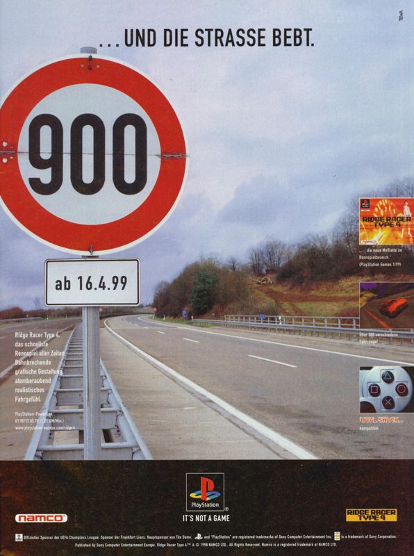 R4: Ridge Racer Type 4 Magazine Advertisement (Magazine Advertisements): Bravo Screenfun (Germany), Issue 05/1999