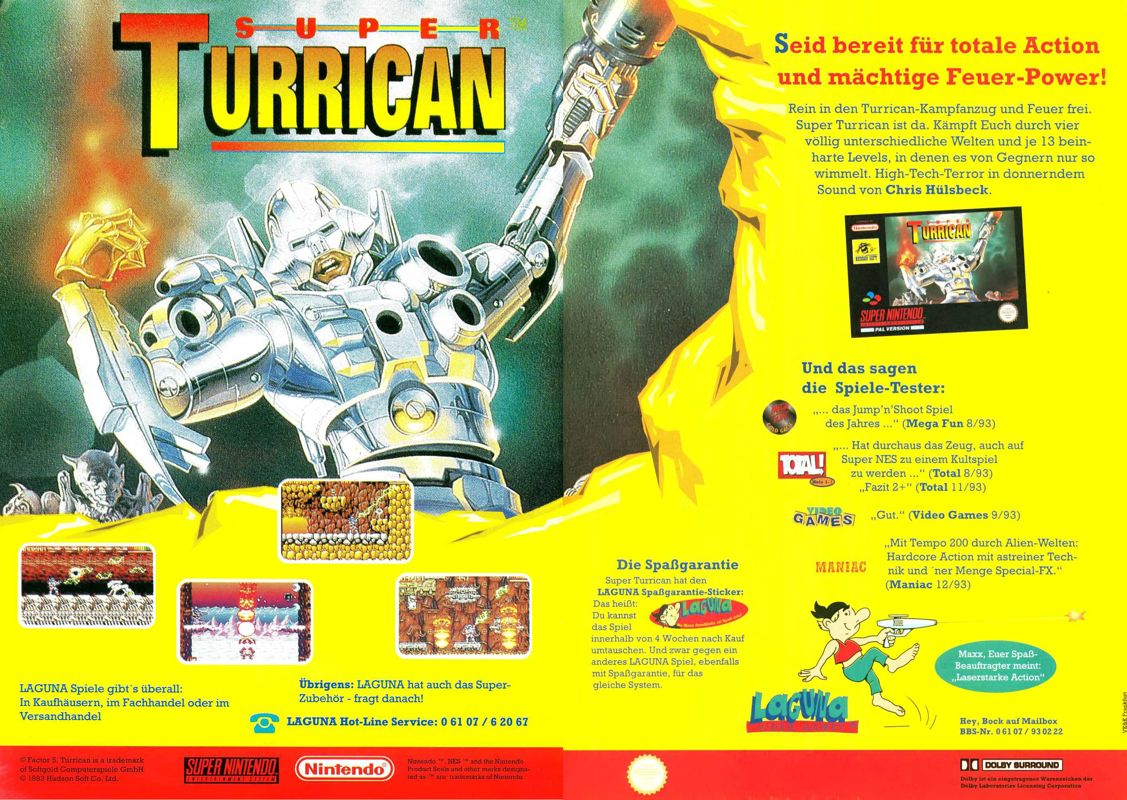 Super Turrican Magazine Advertisement (Magazine Advertisements): Megablast (Germany), Issue 01/1994