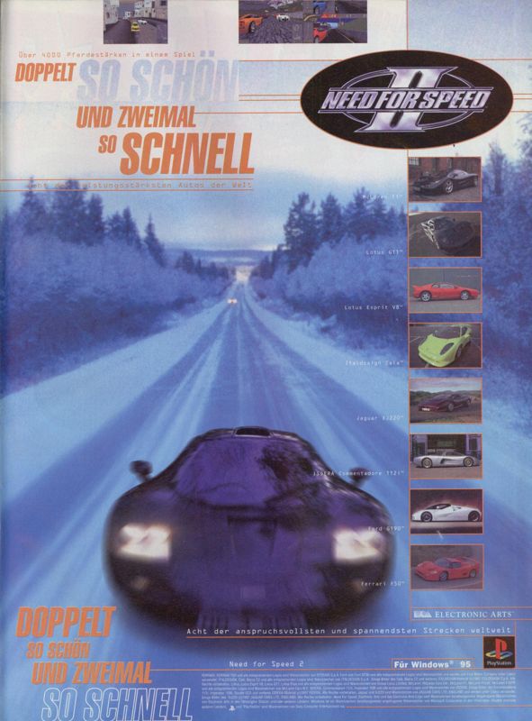 Need for Speed II Magazine Advertisement (Magazine Advertisements): Bravo Screenfun (Germany), Issue 01 (April 1997)