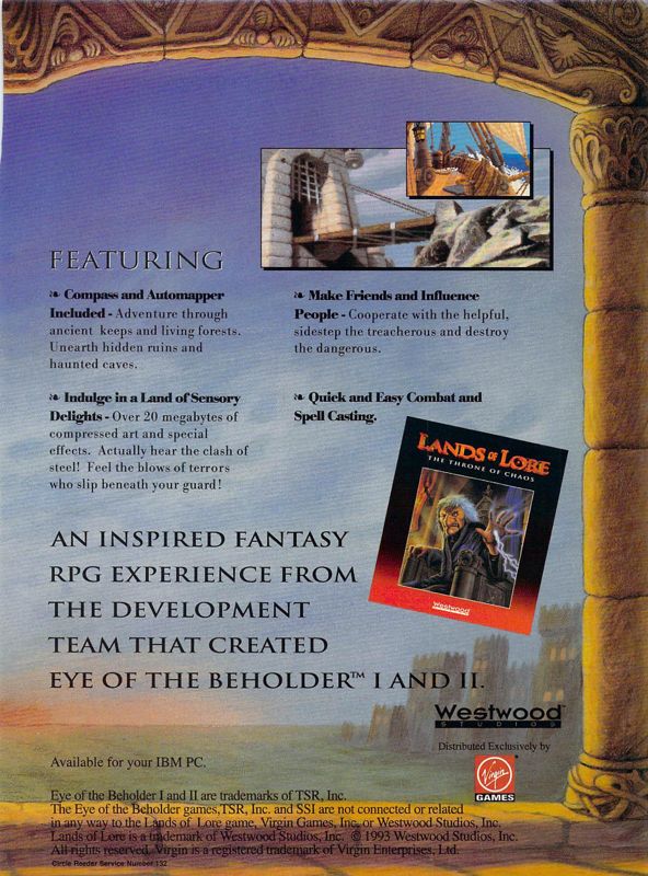 Lands of Lore: The Throne of Chaos Magazine Advertisement (Magazine Advertisements): Compute! Magazine Issue 159 December 1993 Page 2 of Lands of Lore advertisement