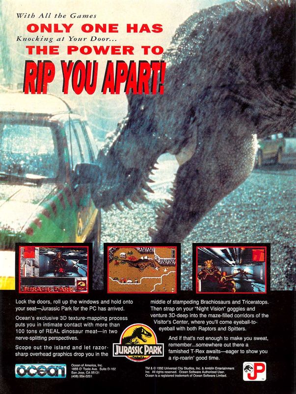 Jurassic Park Magazine Advertisement (Magazine Advertisements): Computer Gaming World (US), Number 115 (February 1994)