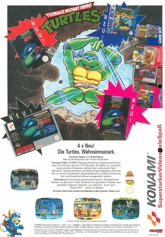 Teenage Mutant Ninja Turtles: Tournament Fighters Magazine Advertisement (Magazine Advertisements): Mega Fun (Germany), Issue 01/1994