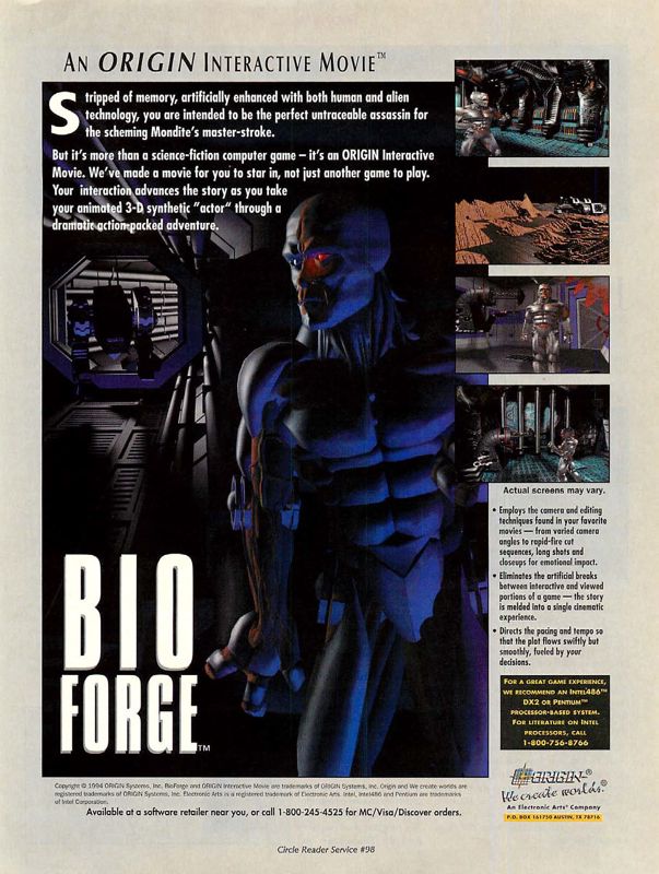 BioForge Magazine Advertisement (Magazine Advertisements): Computer Gaming World (US), Number 116 (March 1994)