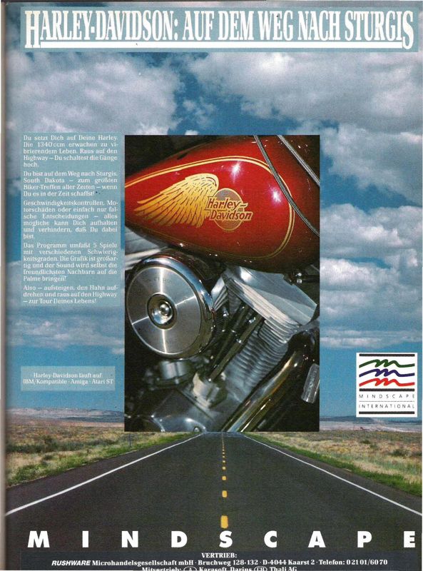 Harley-Davidson: The Road to Sturgis Magazine Advertisement (Magazine Advertisements): ASM (Germany), Issue 3/1990