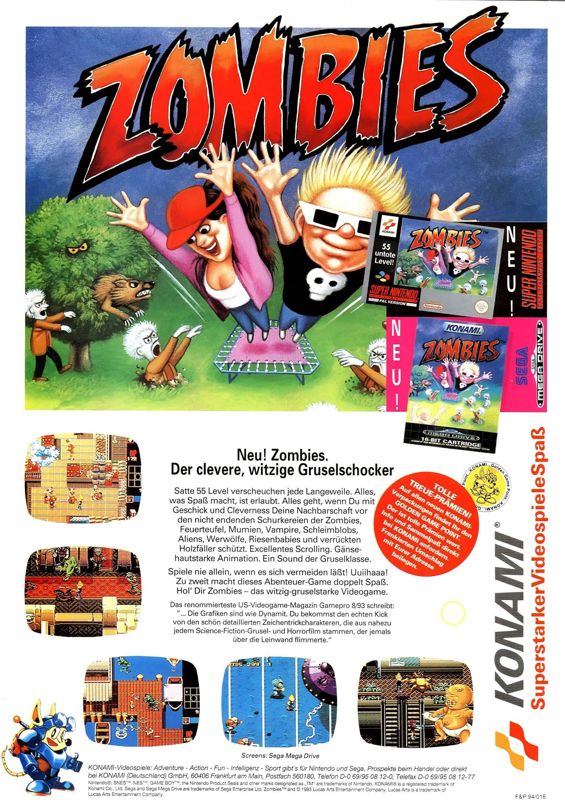 Zombies Ate My Neighbors Magazine Advertisement (Magazine Advertisements): Mega Fun (Germany), Issue 03/1994