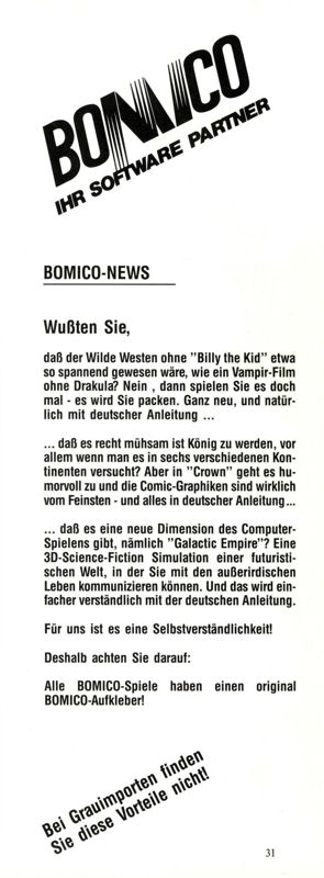Galactic Empire Magazine Advertisement (Magazine Advertisements): ASM (Germany), Issue 01/1991