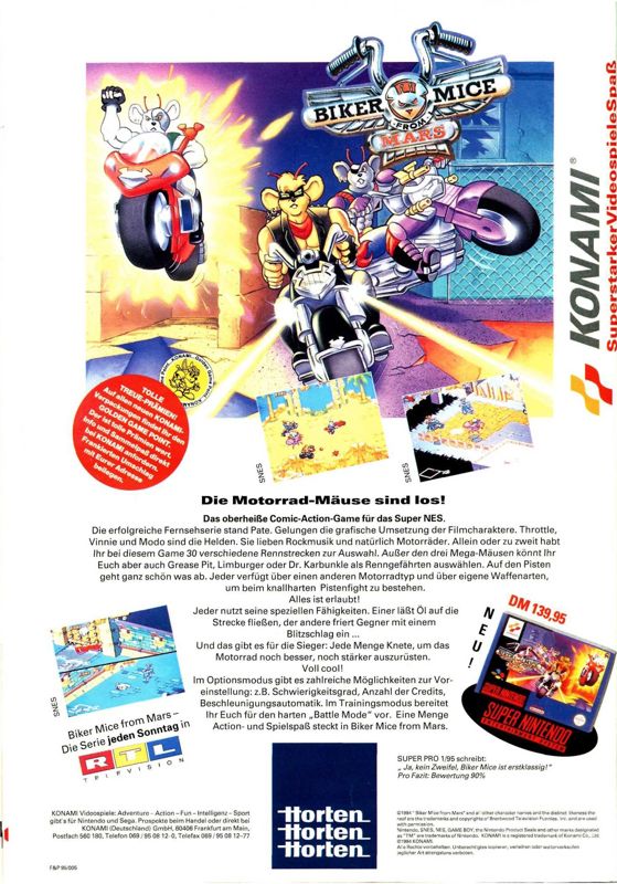 Biker Mice from Mars Magazine Advertisement (Magazine Advertisements): Play Time (Germany), Issue 03/1995
