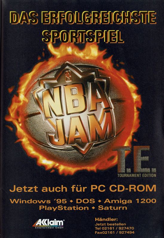 NBA Jam Tournament Edition Magazine Advertisement (Magazine Advertisements): PC Player (Germany), Issue 11/1995