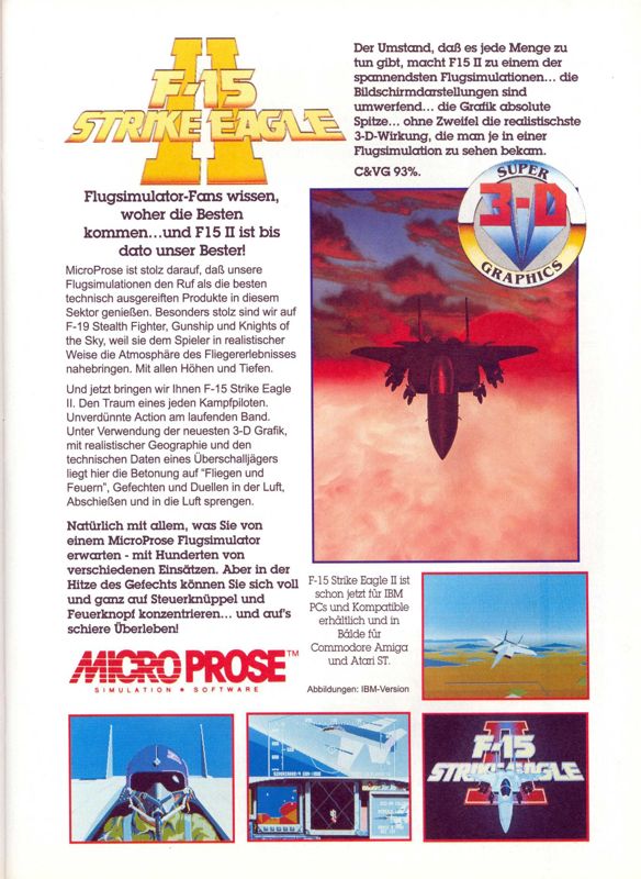 F-15 Strike Eagle II Magazine Advertisement (Magazine Advertisements): ASM (Germany), Issue 03/1991