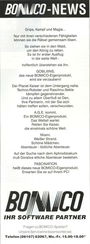 Gobliiins Magazine Advertisement (Magazine Advertisements): ASM (Germany), Issue 01/1992