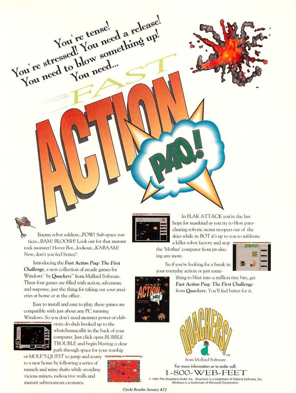 Fast Action Paq Magazine Advertisement (Magazine Advertisements): Computer Gaming World (US), Number 117 (April 1994)