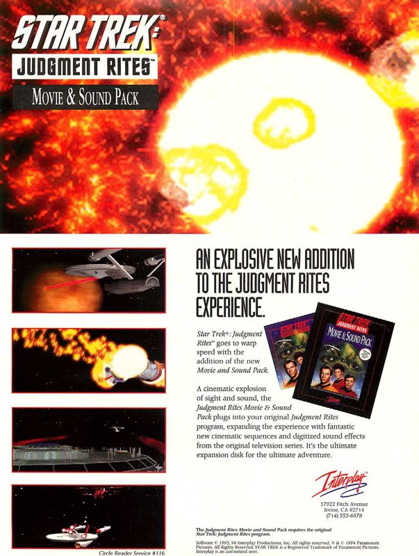 Star Trek: Judgment Rites - Movie & Sound Pack Magazine Advertisement (Magazine Advertisements): Computer Gaming World (US), Number 117 (April 1994)