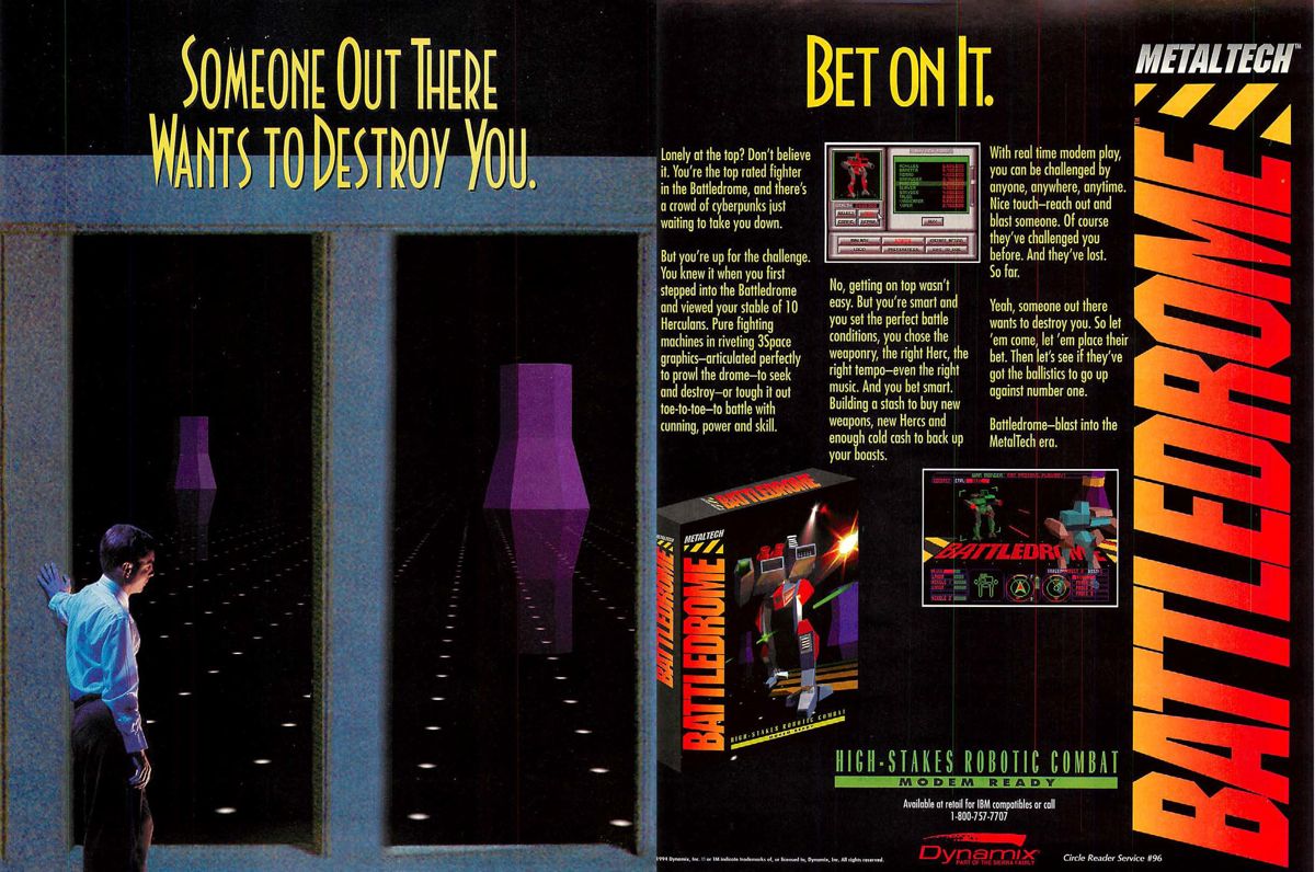 Metaltech: Battledrome Magazine Advertisement (Magazine Advertisements): Computer Gaming World (US), Number 117 (April 1994)