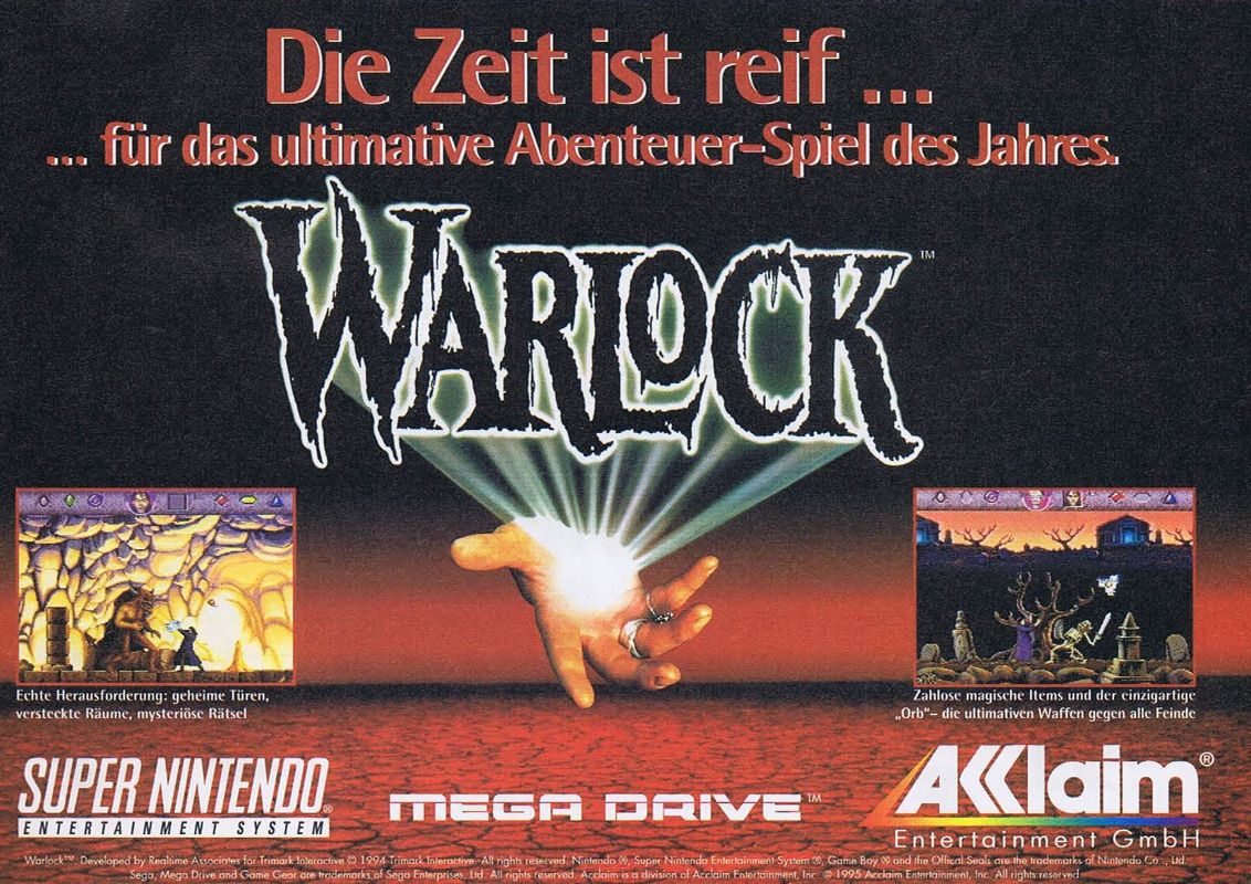 Warlock Magazine Advertisement (Magazine Advertisements): Mega Fun (Germany), Issue 04/1995