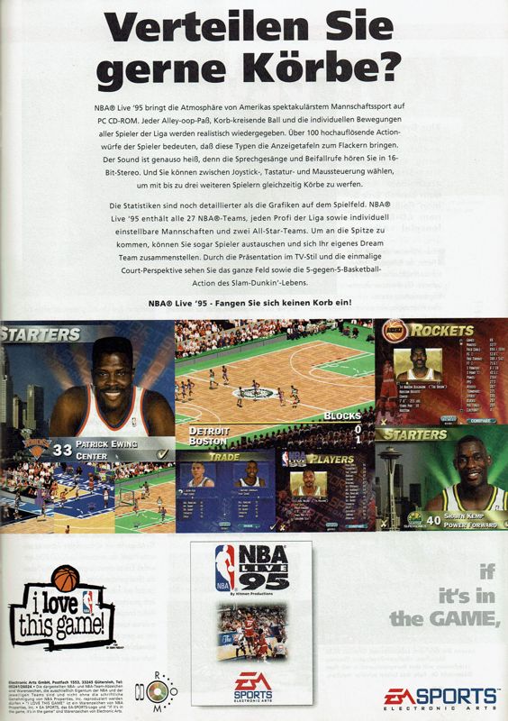 NBA Live 95 Magazine Advertisement (Magazine Advertisements): PC Player (Germany), Issue 04/1995