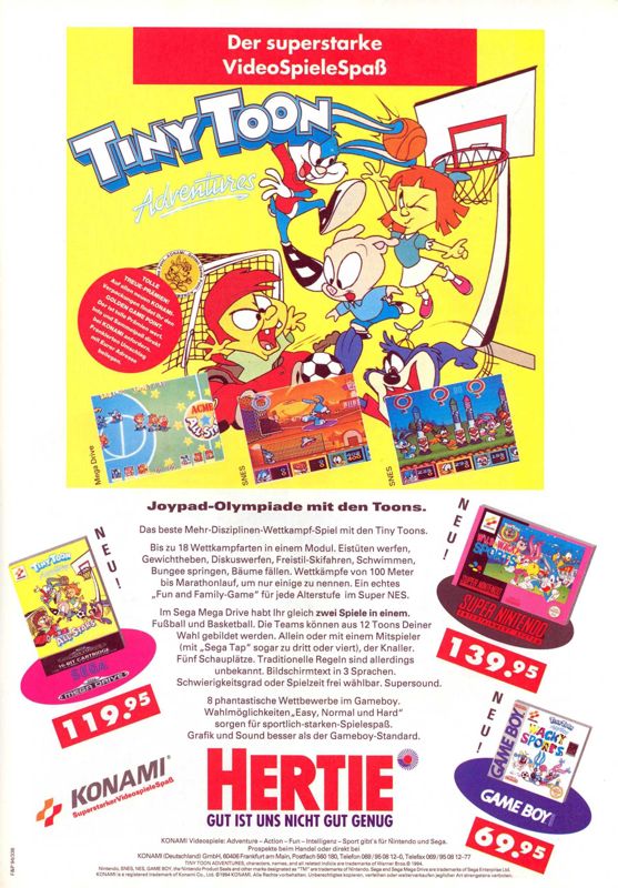 Tiny Toon Adventures: Wacky Sports Magazine Advertisement (Magazine Advertisements): Mega Fun (Germany), Issue 03/1995