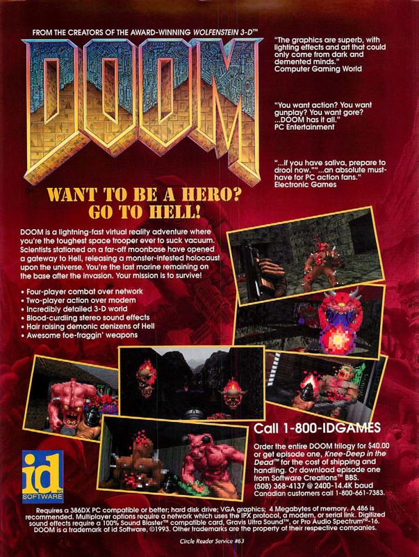 Doom Magazine Advertisement (Magazine Advertisements): Computer Gaming World (US), Number 117 (April 1994)