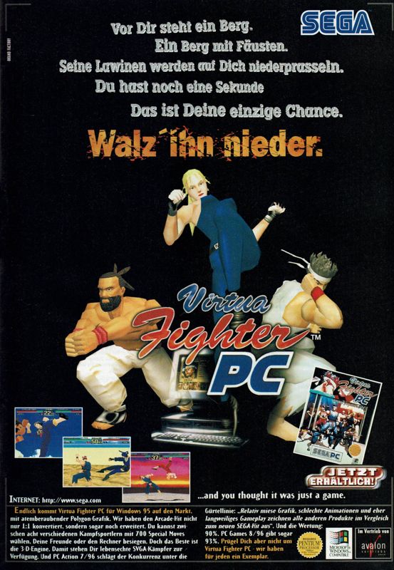 Virtua Fighter Remix Magazine Advertisement (Magazine Advertisements): PC Player (Germany), Issue 09/1996