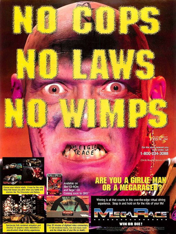 MegaRace Magazine Advertisement (Magazine Advertisements): Computer Gaming World (US), Number 117 (April 1994)