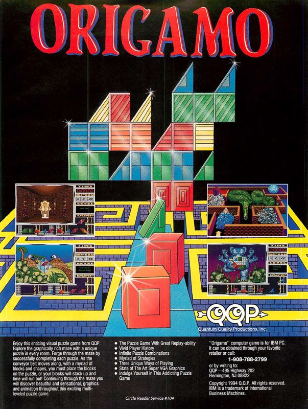 Origamo Magazine Advertisement (Magazine Advertisements): Computer Gaming World (US), Number 118 (May 1994)