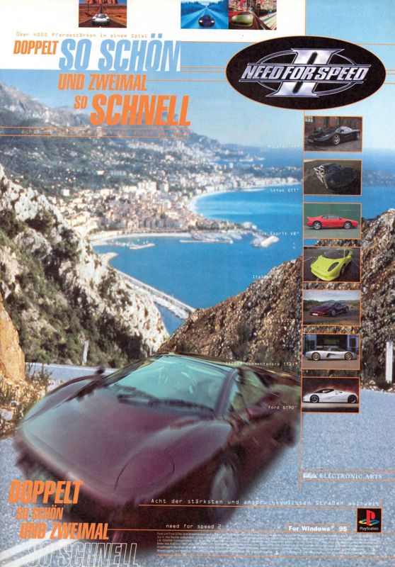 Need for Speed II Magazine Advertisement (Magazine Advertisements): Mega Fun (Germany), Issue 05/1997