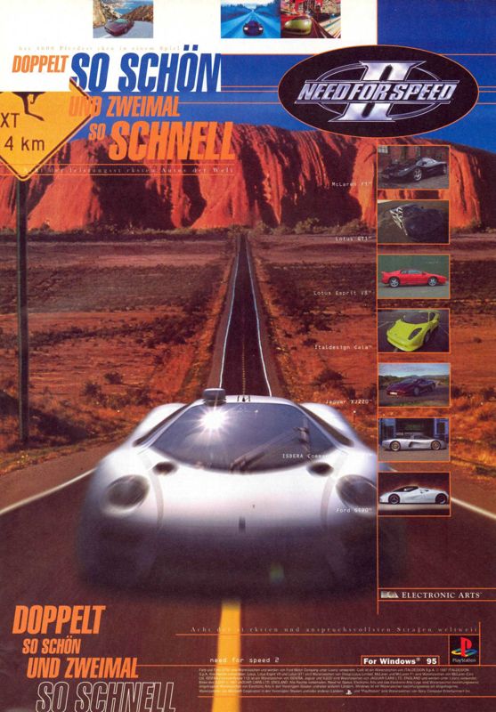 Need for Speed II Magazine Advertisement (Magazine Advertisements): Mega Fun (Germany), Issue 04/1997