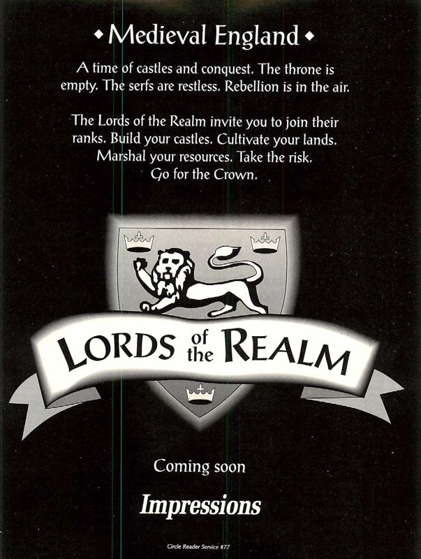 Lords of the Realm Magazine Advertisement (Magazine Advertisements): Computer Gaming World (US), Number 118 (May 1994)