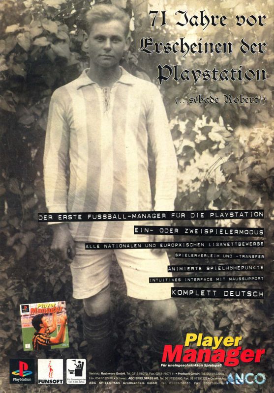 Player Manager Magazine Advertisement (Magazine Advertisements): Mega Fun (Germany), Issue 04/1997