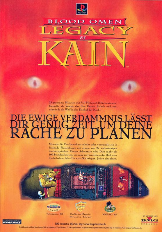 Blood Omen: Legacy of Kain Magazine Advertisement (Magazine Advertisements): Mega Fun (Germany), Issue 04/1997