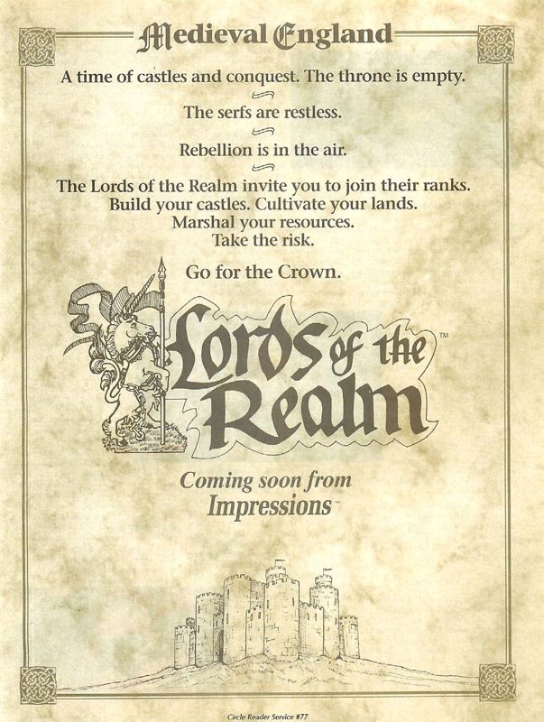 Lords of the Realm Magazine Advertisement (Magazine Advertisements): Computer Gaming World (US), Number 119 (June 1994)