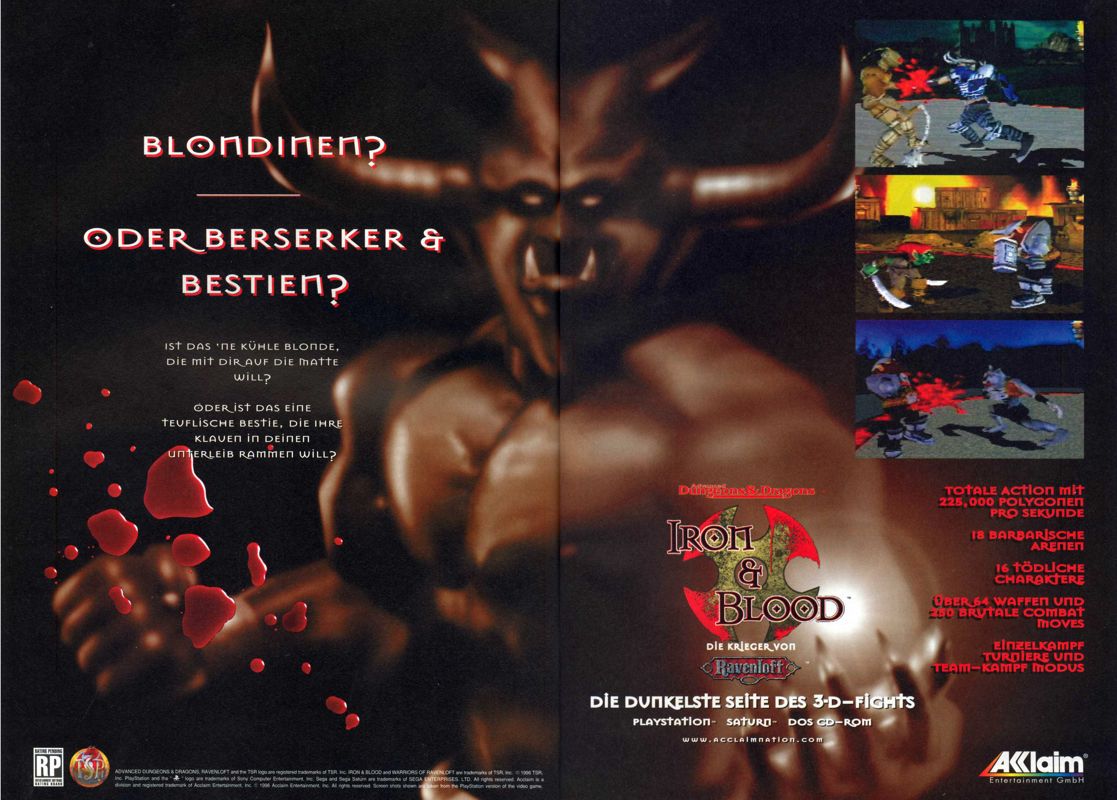Iron & Blood: Warriors of Ravenloft Magazine Advertisement (Magazine Advertisements): Mega Fun (Germany), Issue 12/1996