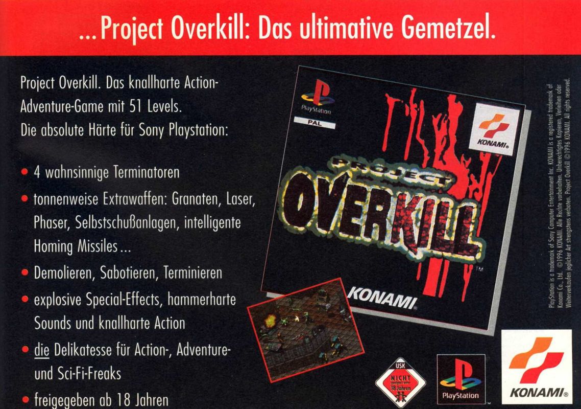 Project Overkill Magazine Advertisement (Magazine Advertisements): Mega Fun (Germany), Issue 12/1996 Part 3