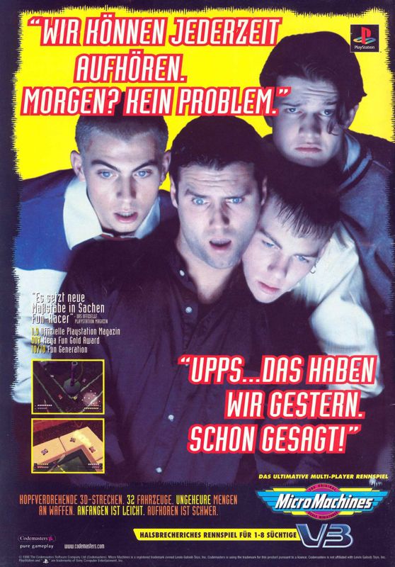 Micro Machines V3 Magazine Advertisement (Magazine Advertisements): Mega Fun (Germany), Issue 06/1997
