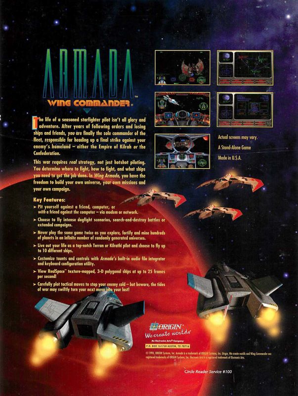 Wing Commander: Armada Magazine Advertisement (Magazine Advertisements): Computer Gaming World (US), Number 119 (June 1994)