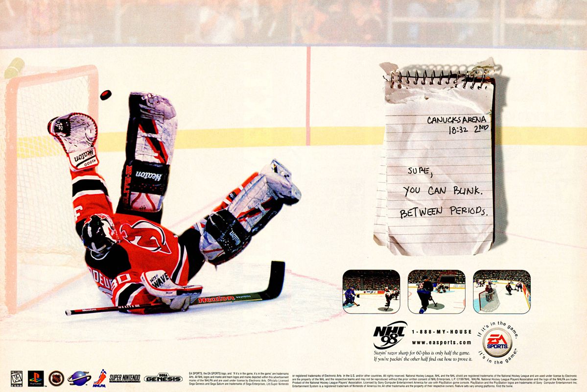 NHL 98 Magazine Advertisement (Magazine Advertisements): Electronic Gaming Monthly (United States), Issue 10 (October 1997) pp. 171-172