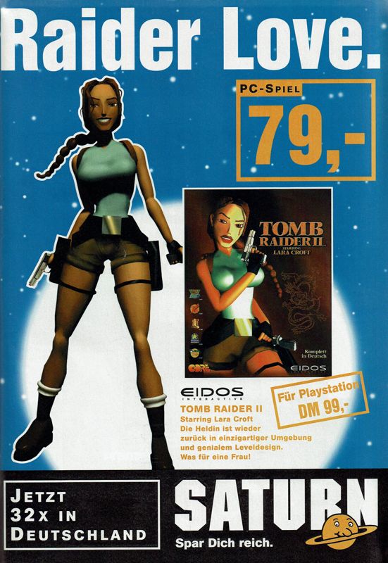 Tomb Raider II Magazine Advertisement (Magazine Advertisements): PC Player (Germany), Issue 02/1998