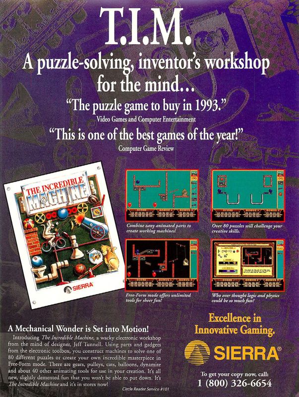 The Incredible Machine Magazine Advertisement (Magazine Advertisements): Computer Gaming World (US), Number 103 (February 1993)