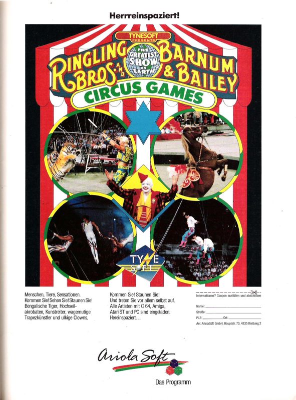 Circus Games Magazine Advertisement (Magazine Advertisements): ASM (Germany), Issue 12/1988