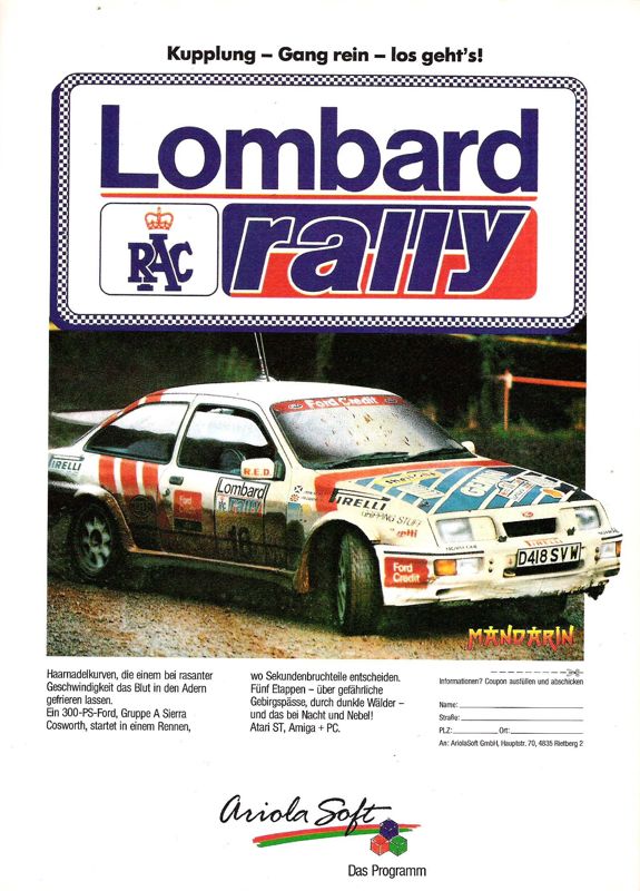 Lombard RAC Rally Magazine Advertisement (Magazine Advertisements): ASM (Germany), Issue 02/1989