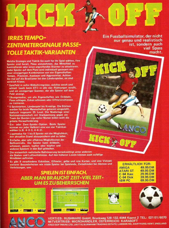 Kick Off Magazine Advertisement (Magazine Advertisements): ASM (Germany), Issue 05/1989