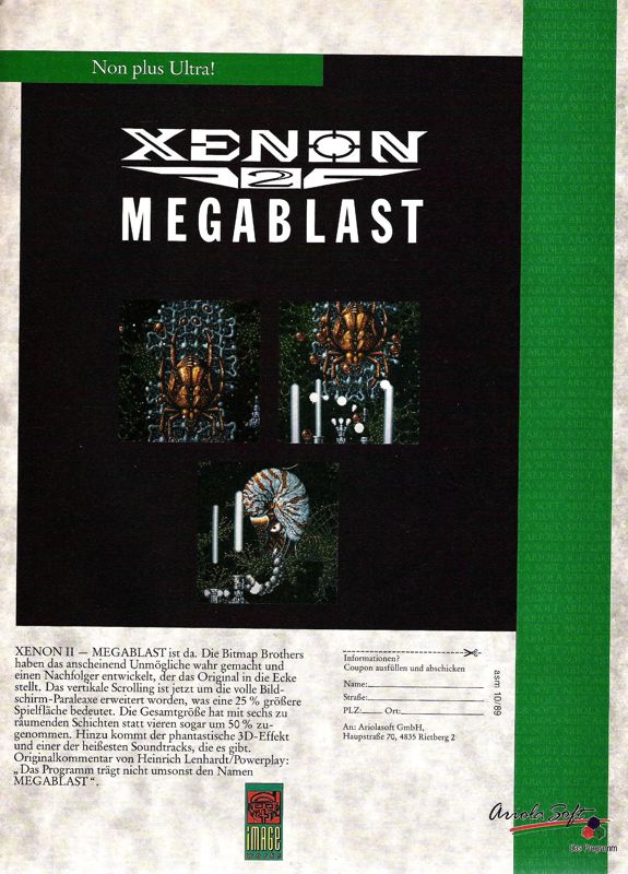Xenon 2: Megablast Magazine Advertisement (Magazine Advertisements): ASM (Germany), Issue 10/1989