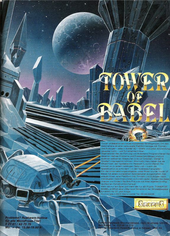 Tower of Babel Magazine Advertisement (Magazine Advertisements): ASM (Germany), Issue 10/1989