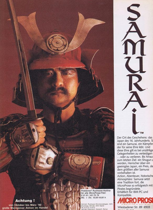 Sword of the Samurai Magazine Advertisement (Magazine Advertisements): ASM (Germany), Issue 01/1990