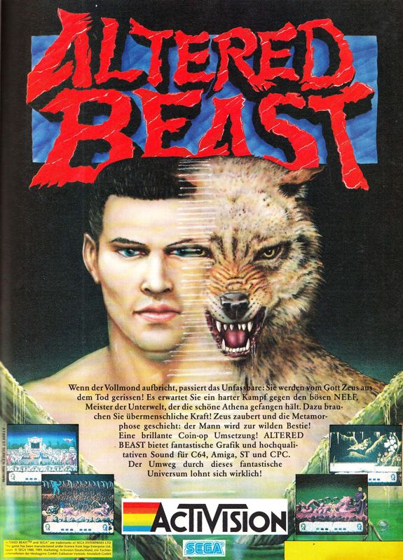 Altered Beast Magazine Advertisement (Magazine Advertisements): ASM (Germany), Issue 11/1989
