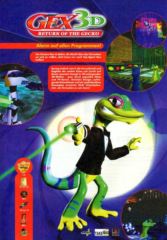 Gex: Enter the Gecko Magazine Advertisement (Magazine Advertisements): Mega Fun (Germany), Issue 08/1998