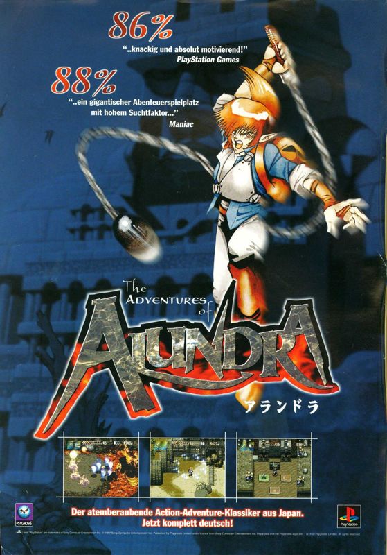 Alundra Magazine Advertisement (Magazine Advertisements): Mega Fun (Germany), Issue 09/1998
