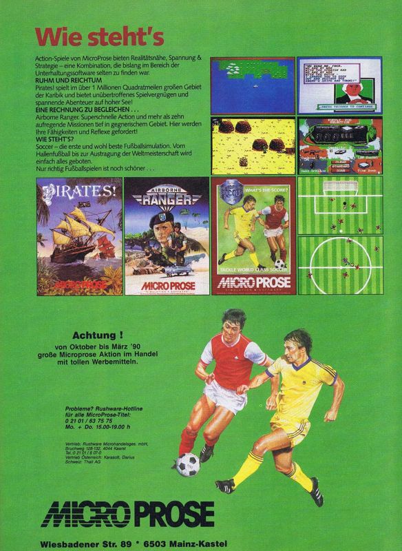 Sid Meier's Pirates! Magazine Advertisement (Magazine Advertisements): ASM (Germany), Issue 01/1990