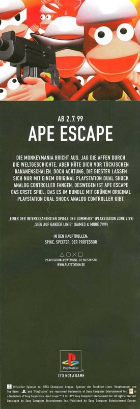 Ape Escape Magazine Advertisement (Magazine Advertisements): Mega Fun (Germany), Issue 09/1999